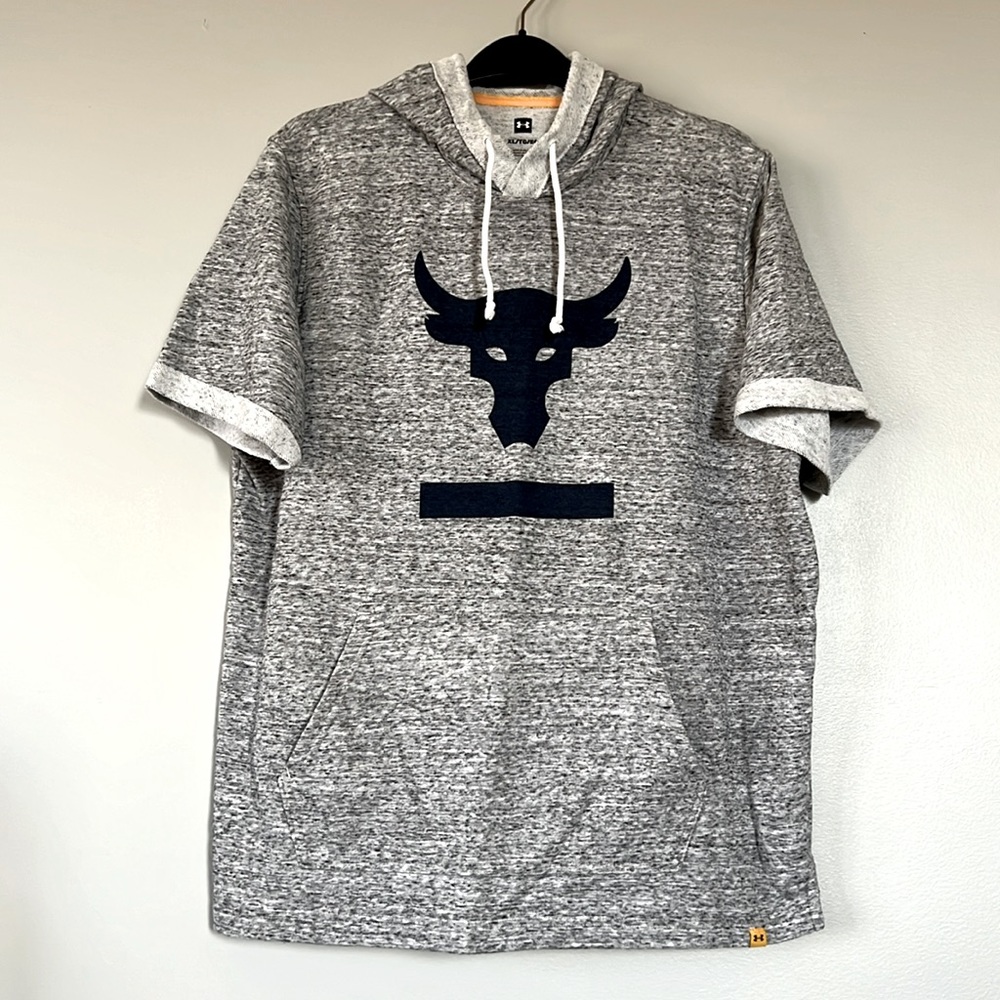 Under Armour Project Rock Short Sleeve Hoodie - XL - Heather Gray